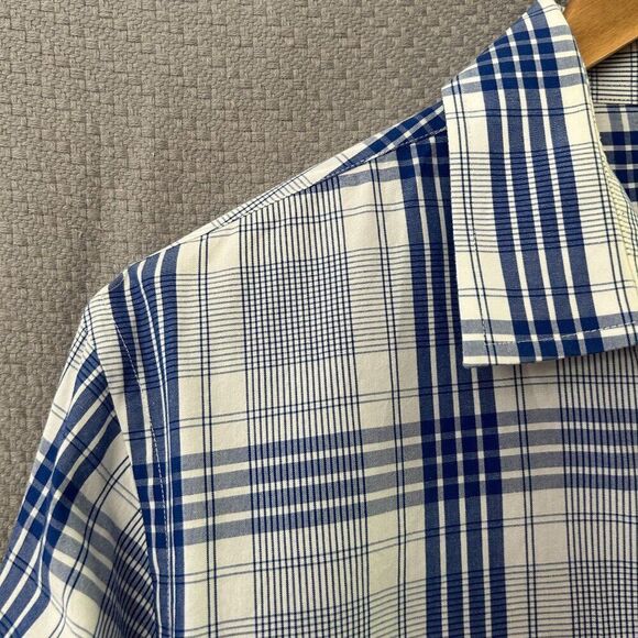 Express Large Fitted Long Sleeve Button-Front Shirt Blue White Plaid 16 - 16 1/2 - Picture 3 of 14